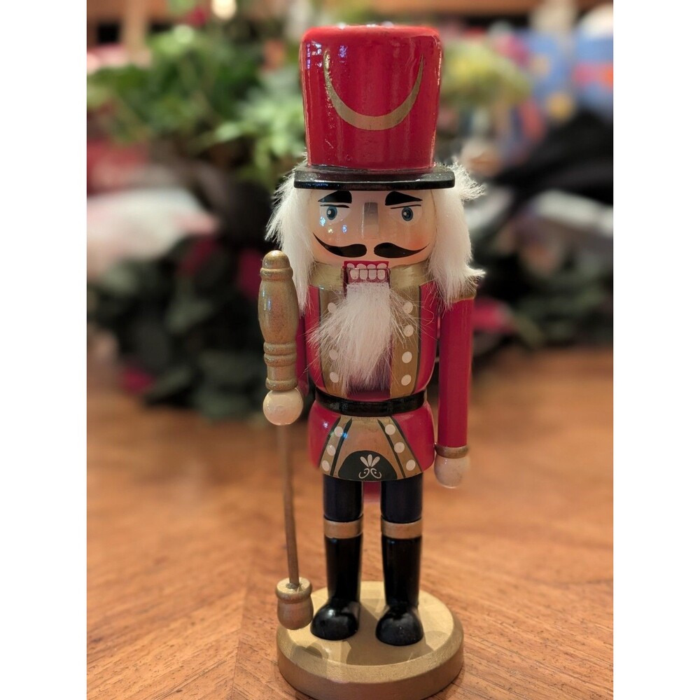 Vintage 2004 JMK Sales 10" Wooden Nutcracker Soldier Red Gold Staff Holiday...